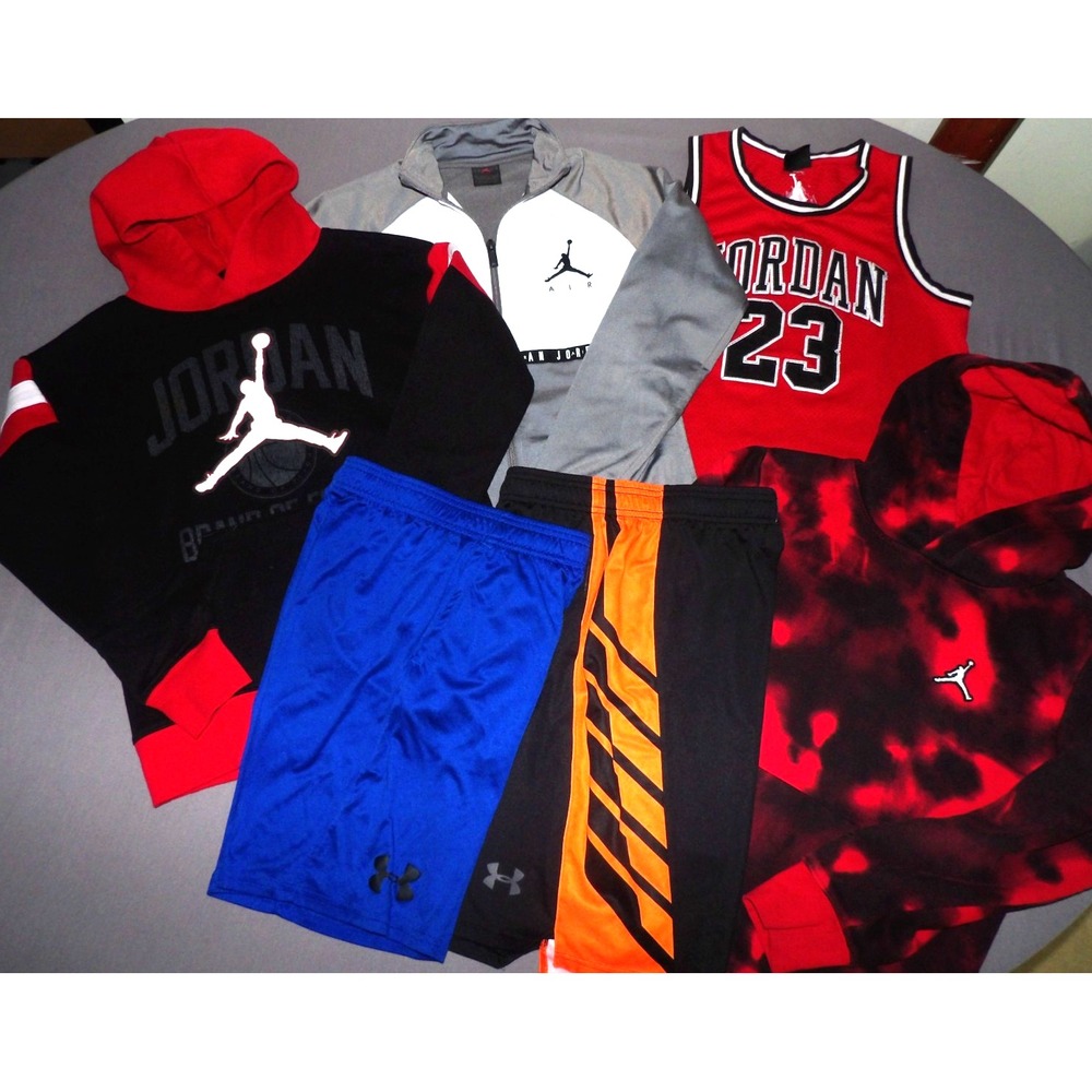 6 Piece Lot~ Air Jordan - Under Armour Hoodie Jersey Shorts Boy's Youth Medium